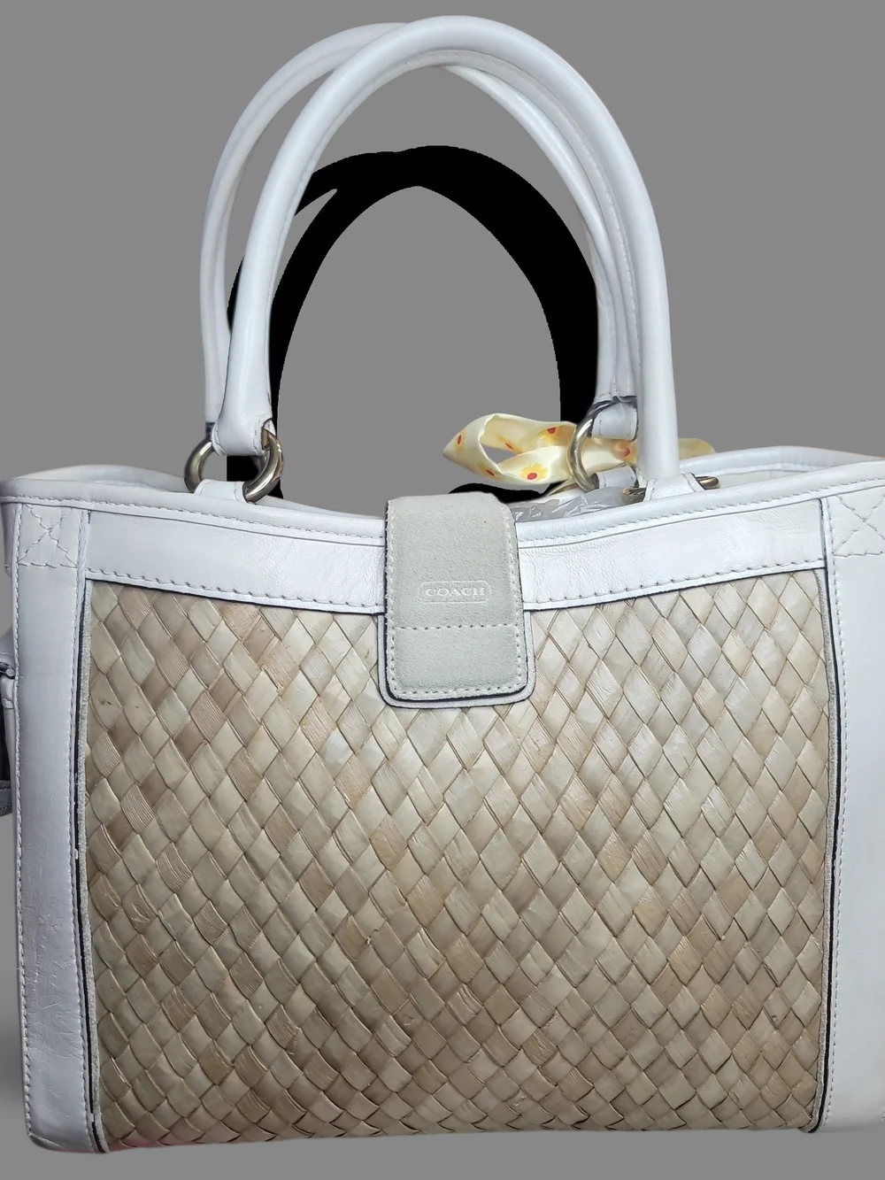 Coach VTG Woven Straw And Suede Boxy Tote Vintage 2004 EUC